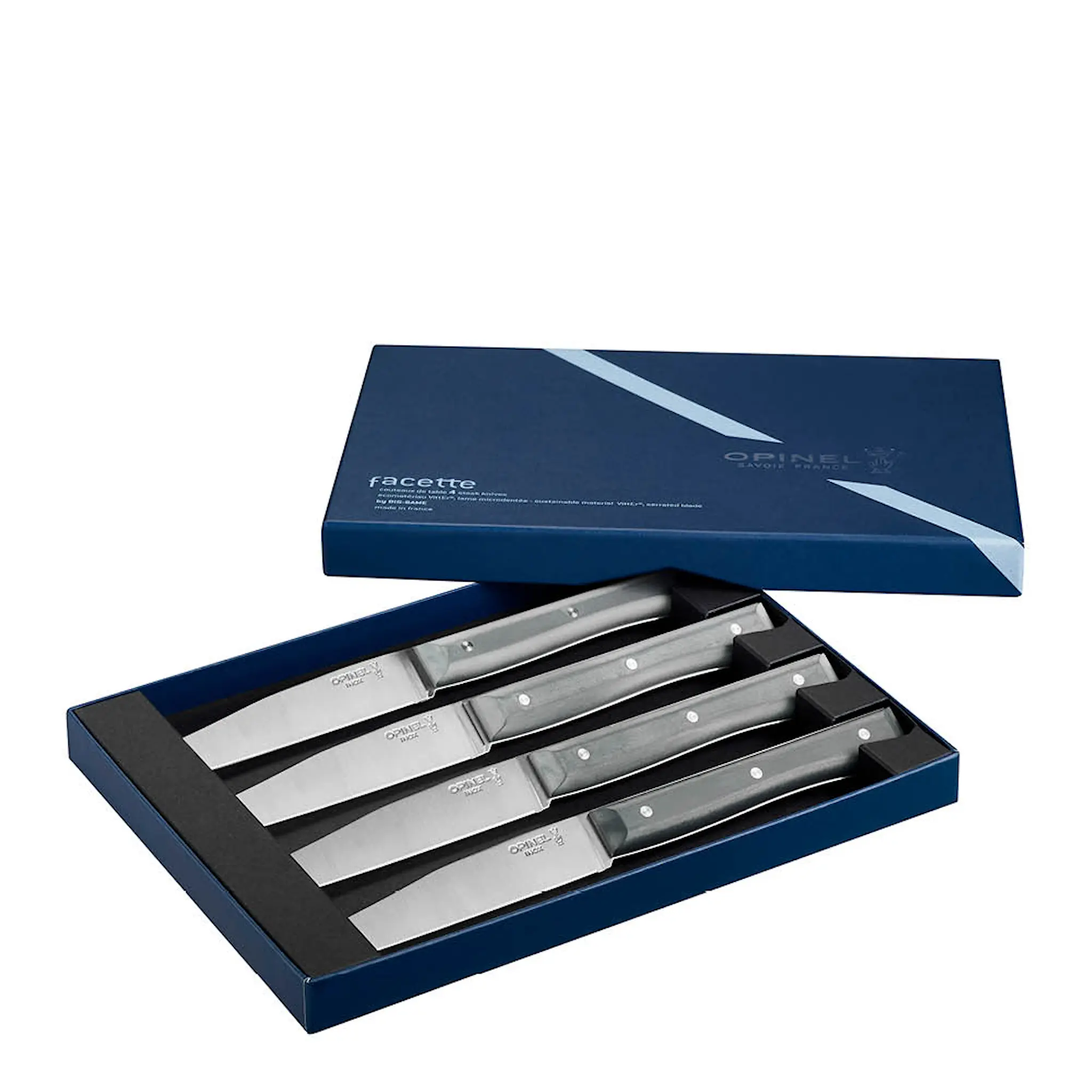 Opinel Table Bois Facette knivar mikrotandad 4-pack grå