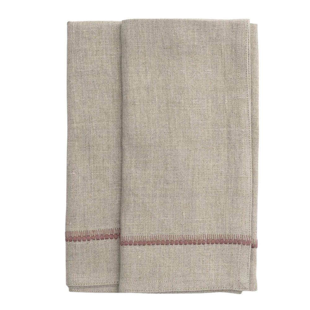 Chamois Servett linne broderad 50x50 cm 2-pack rosa