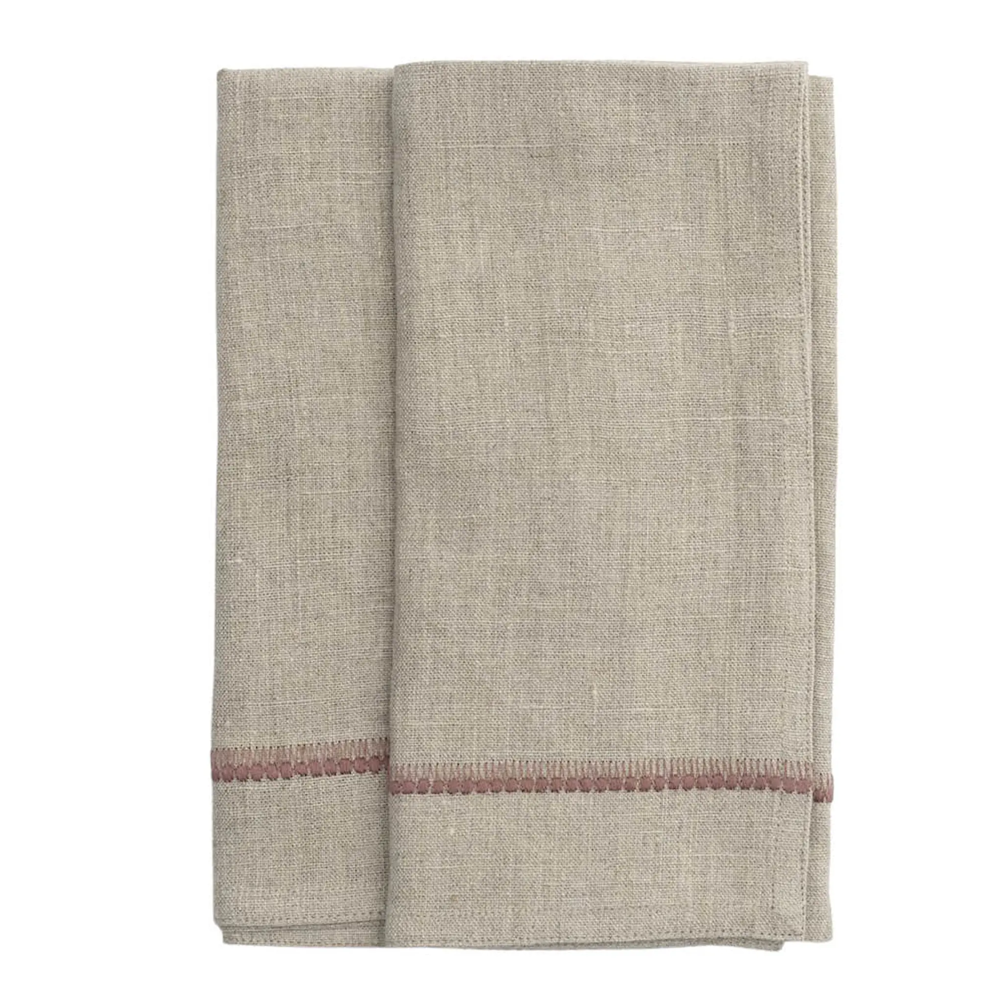 Chamois Servett linne broderad 50x50 cm 2-pack rosa