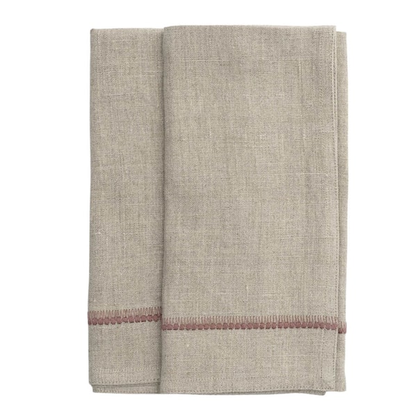 Servett linne broderad 50x50 cm 2-pack rosa