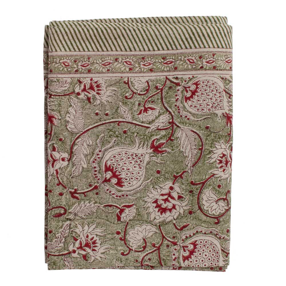 Chamois Pomegranate Pellava pöytäliina 150x350 cm Vihreä/Valkoinen