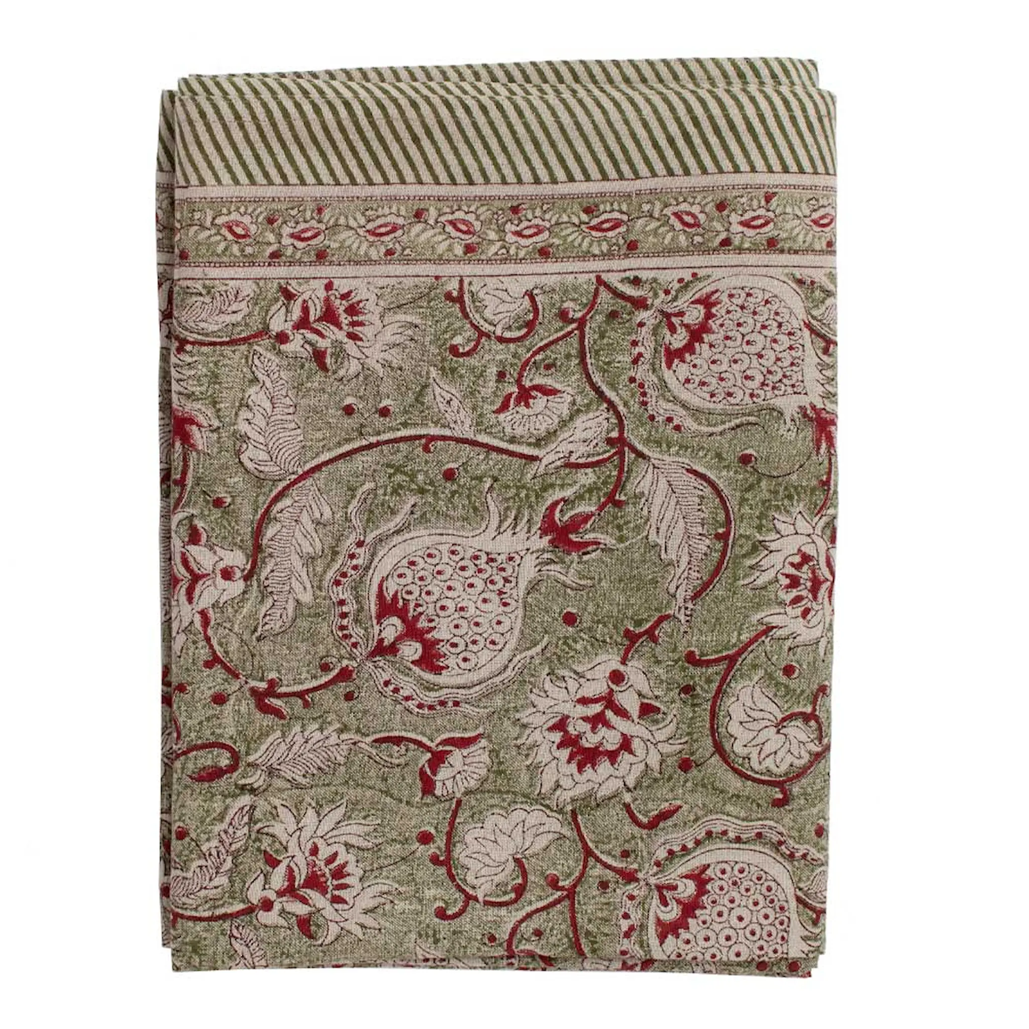 Chamois Pomegranate Pellava pöytäliina 150x350 cm Vihreä/Valkoinen