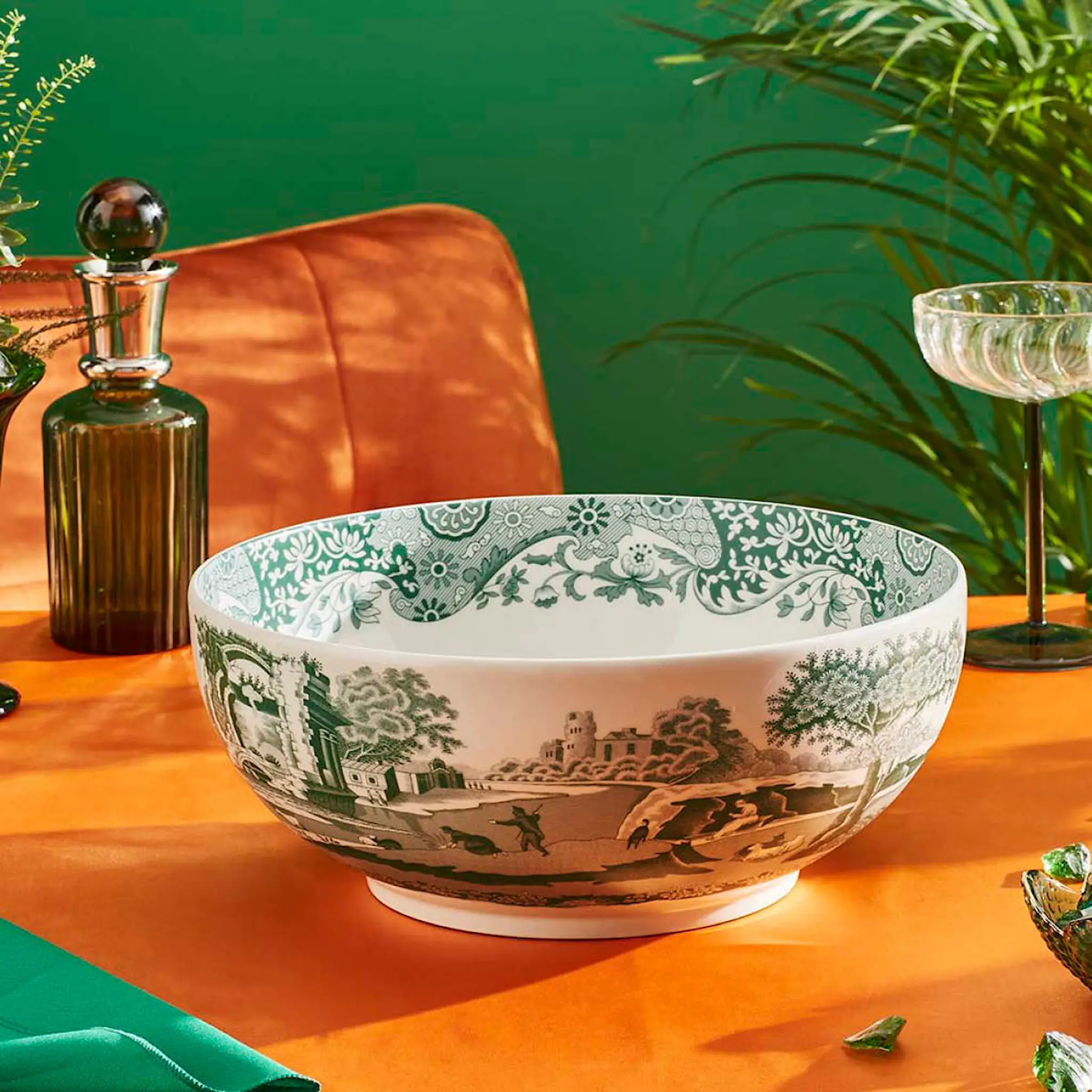 Spode Heritage Green Italian serveringsskål 4,4 L grön/vit