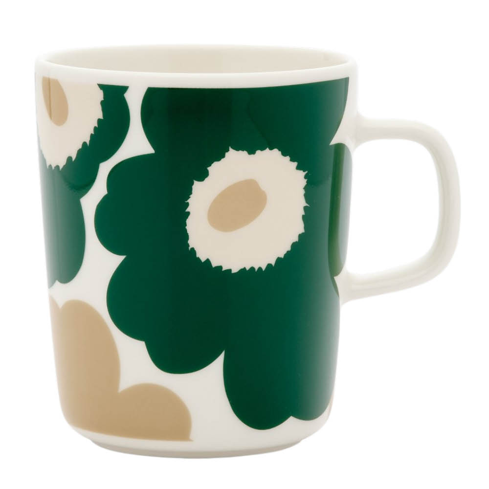 Marimekko Oiva Unikko mugg 25 cl vit/grön/beige
