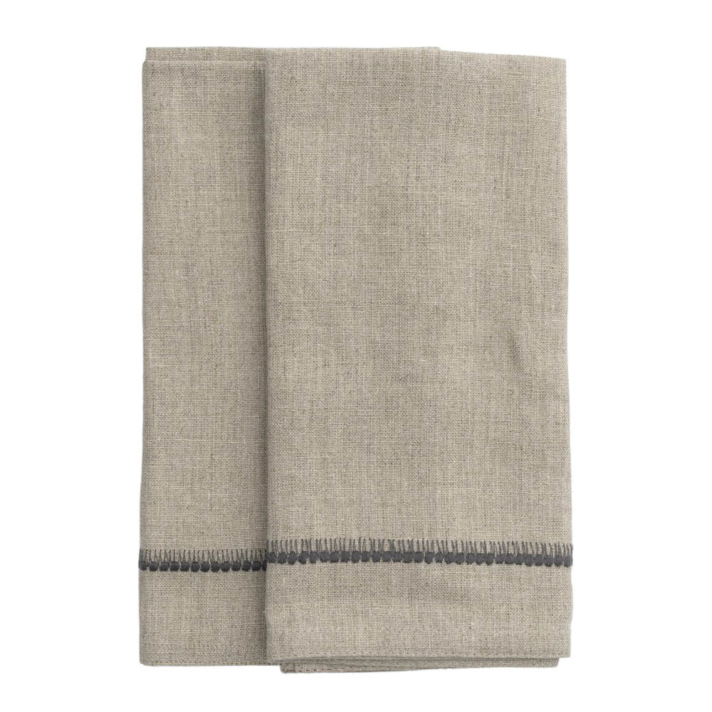 Chamois Servett linne broderad 50x50 cm 2-pack grå