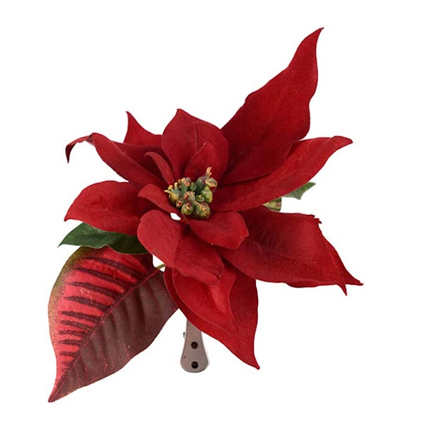 Julstjärna konstgjord snittblomma med clips 6 cm röd