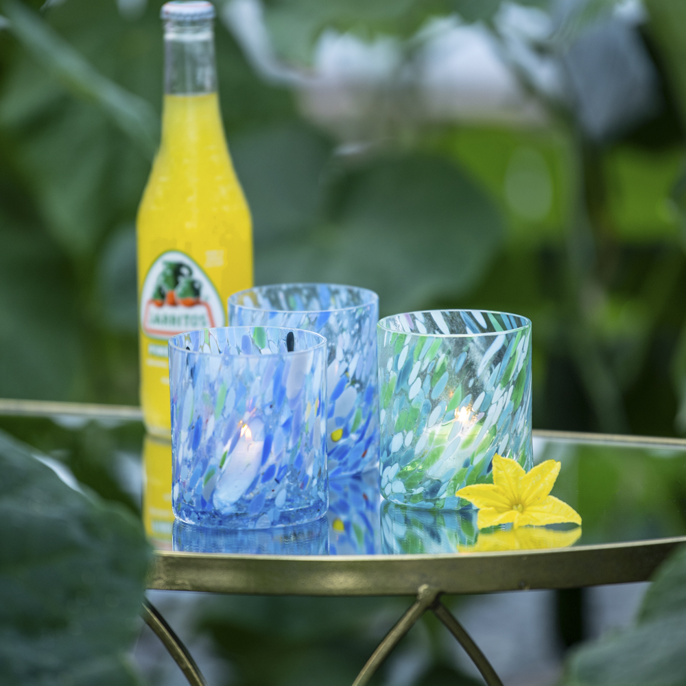 Magnor Swirl drikkeglass/lykt 35 cl blå multi