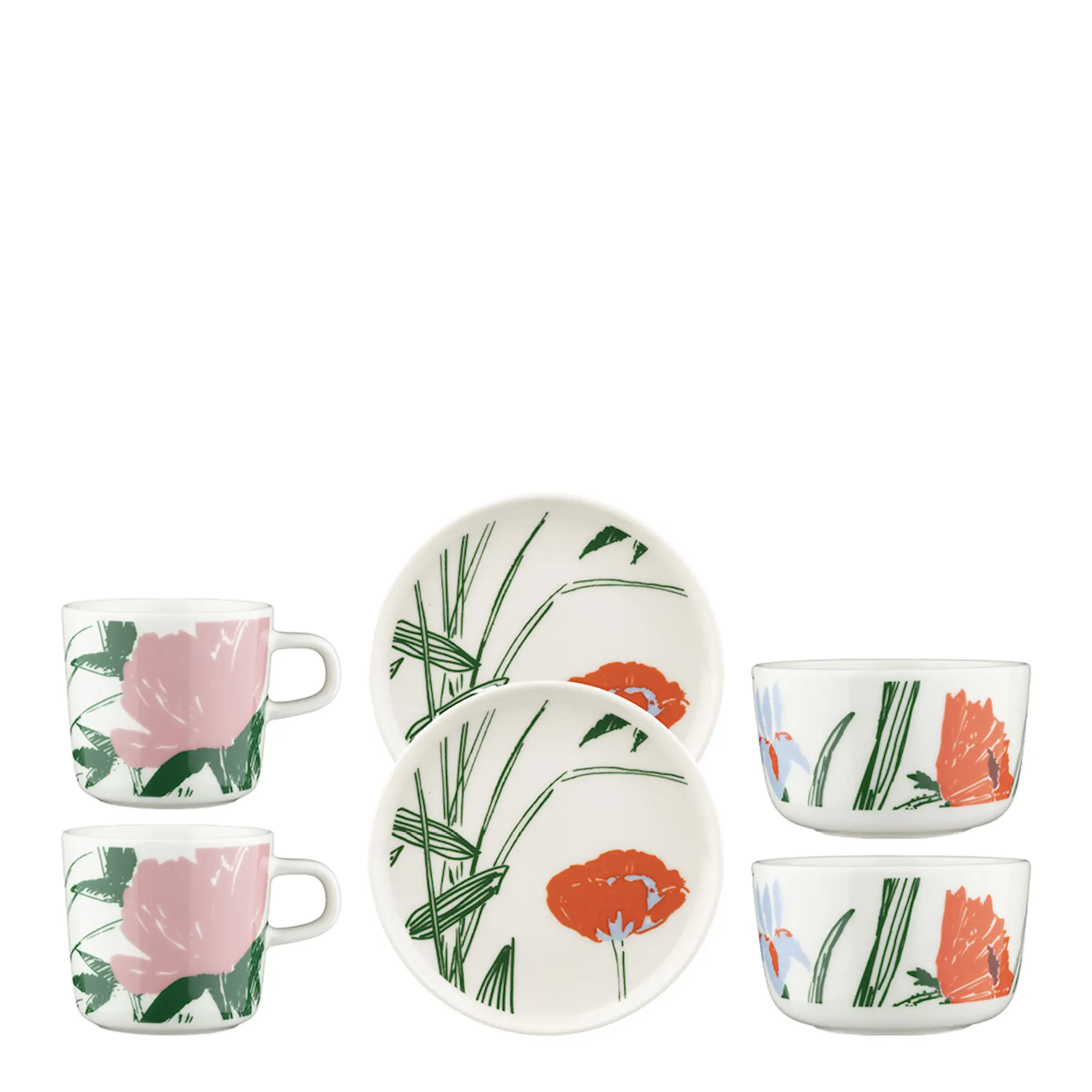 Marimekko Puutarhakutsut kaffeset 6 delar vit/grön/orange