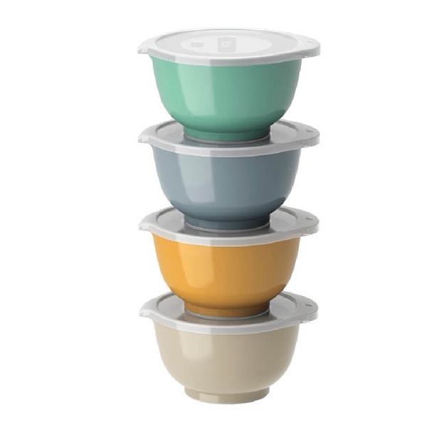 Margrethe skålset med lock 0,5 L 4-pack Humus/Curry/Dusty Blue