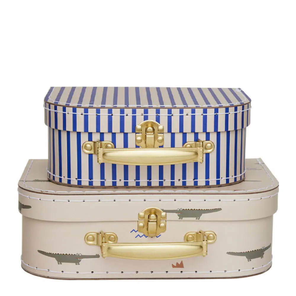 Mini Krokodille & Stripete koffert 25,5x18 cm 2 stk beige
