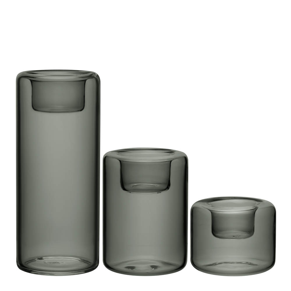 Kosta Boda - Happy tuikkulyhdyt 6,8/10,5/15 cm 3-pack antrasiitti