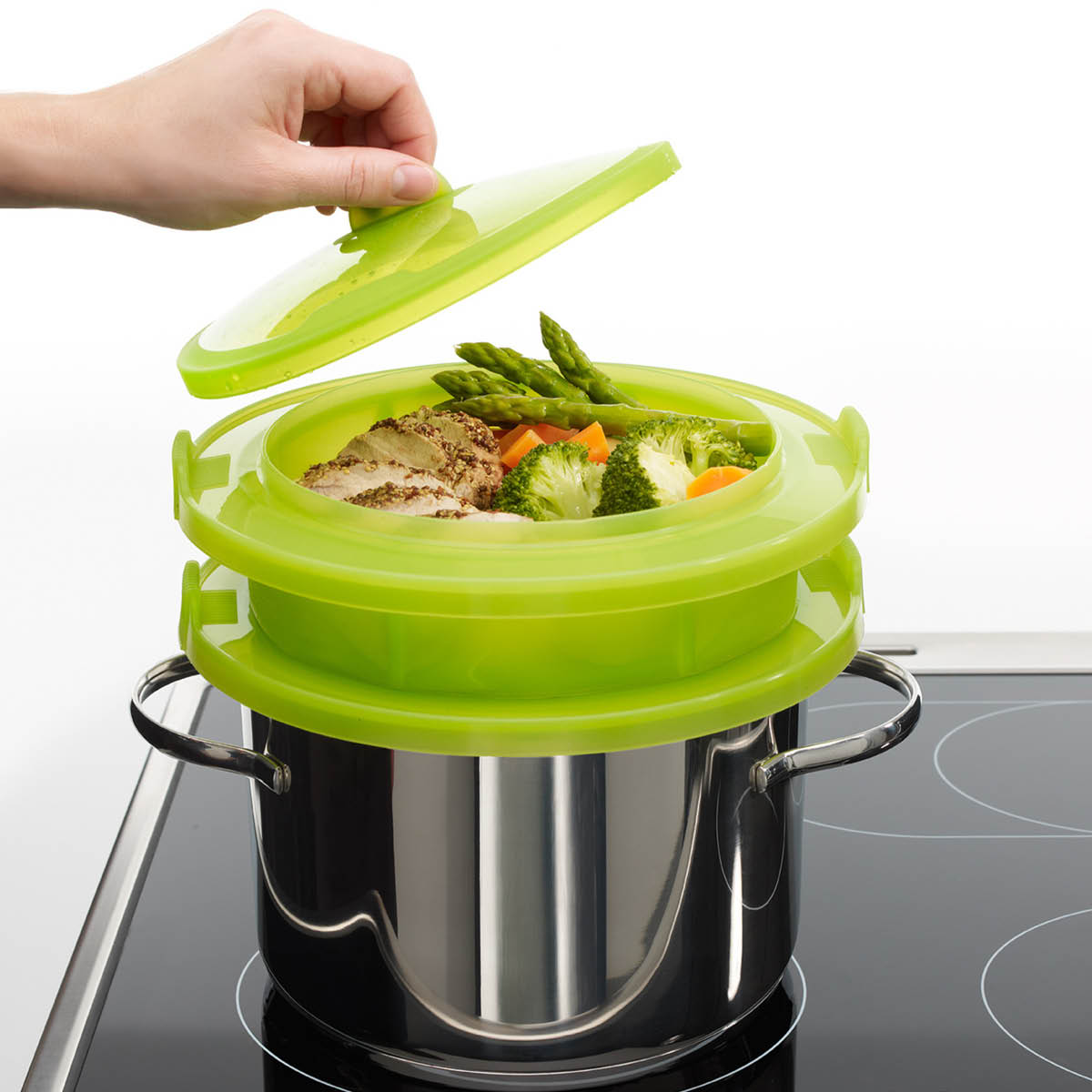 Lékué Ångkokare i silikon med 2 fack grön