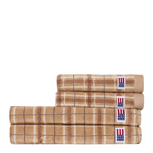 Handduk velour set 4 delar rutig beige/grå/ljusbeige