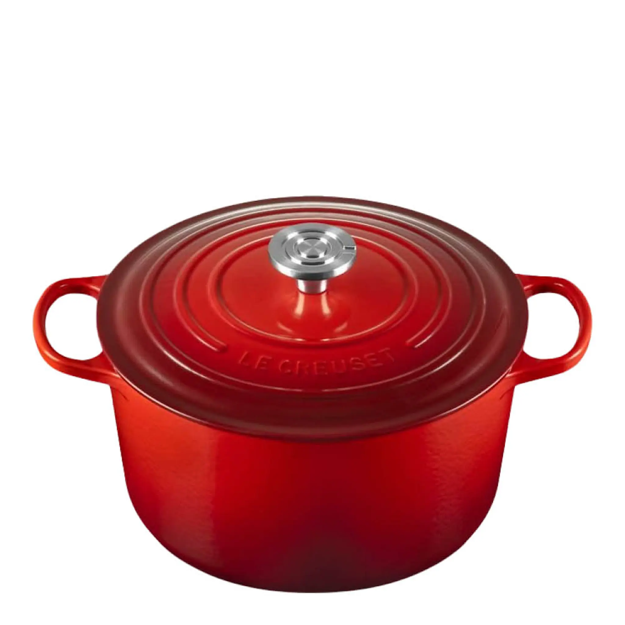Le Creuset Signature støpejernsgryte dyp rund 6,3L 26 cm cerise/crucible knob