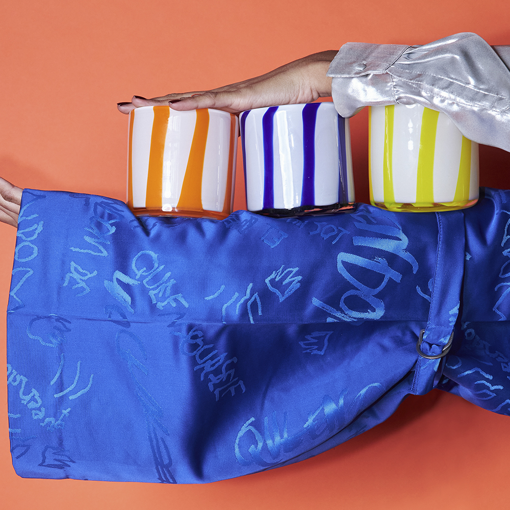 ByOn Calore Ljuslykta 10x10 cm Curve Orange/Vit Randig