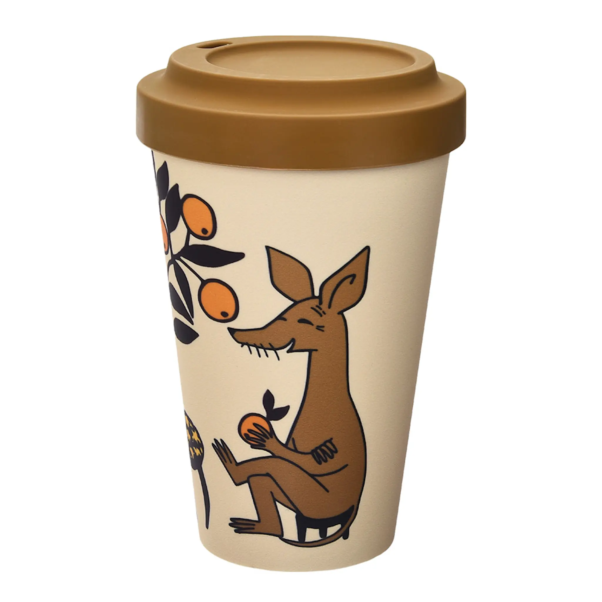 Nordicbuddies Mumin take away mugg 45 cl Sniff äta apelsiner beige