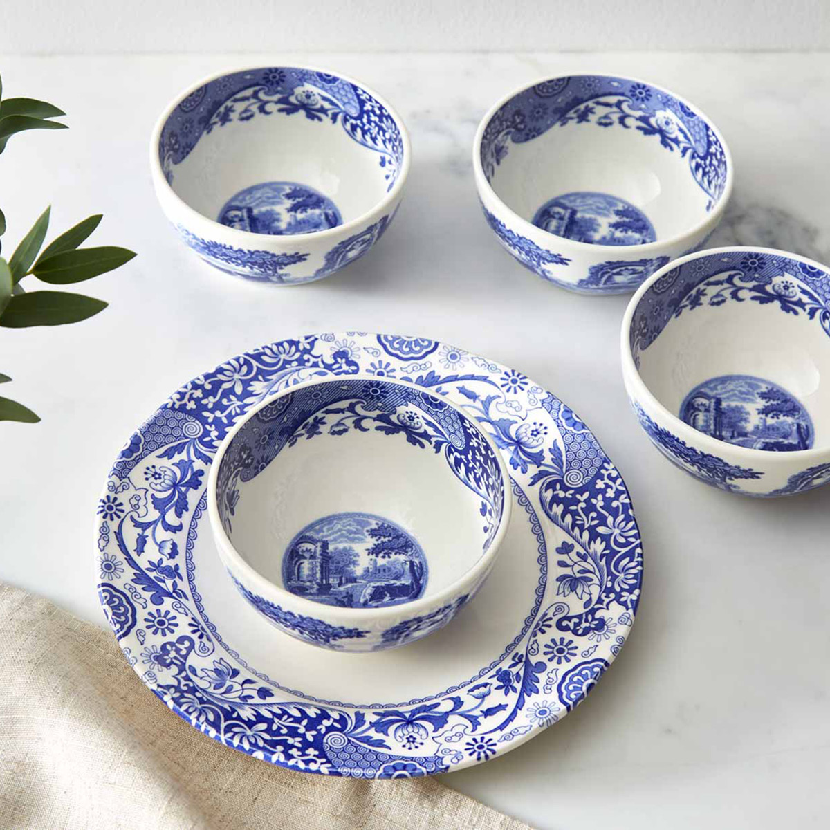 Spode Blue Italian dippskål 10 cm 4 stk blå/hvit