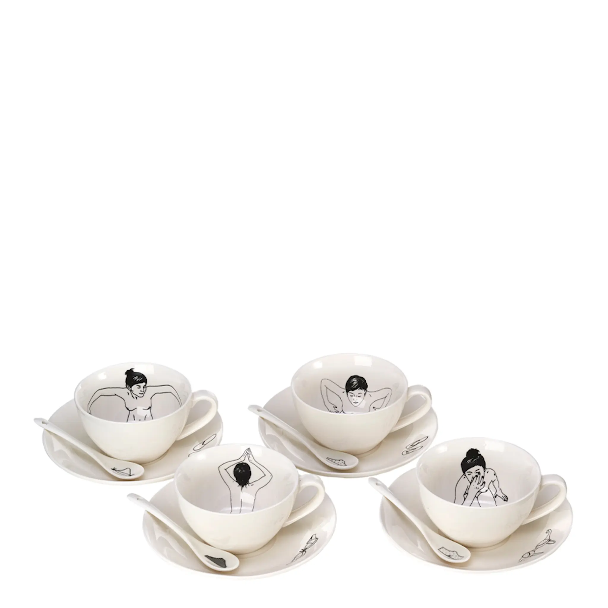 Pols Potten Undressed Tekopp med Fat och Sked 4-pack 22 cl
