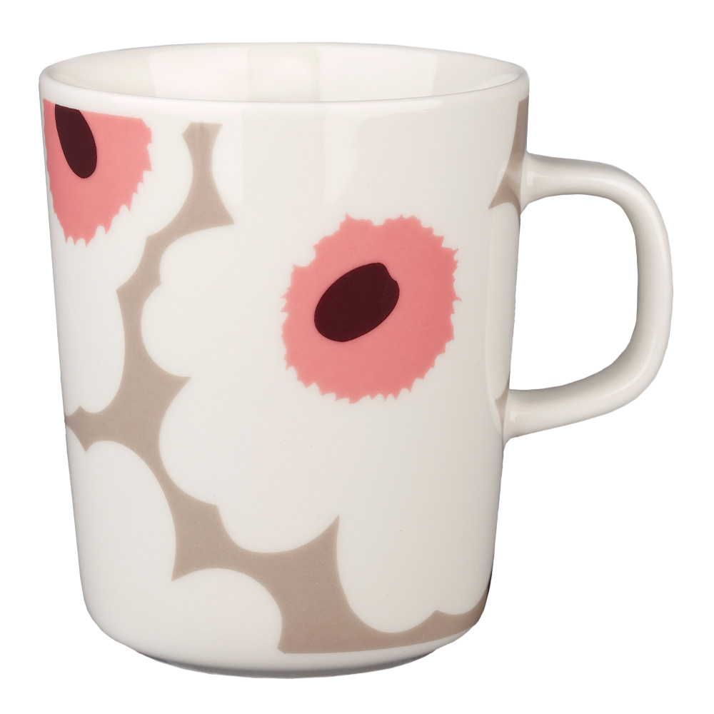 Marimekko Oiva Unikko mugg 25 cl vit/beige/puderrosa/vinröd
