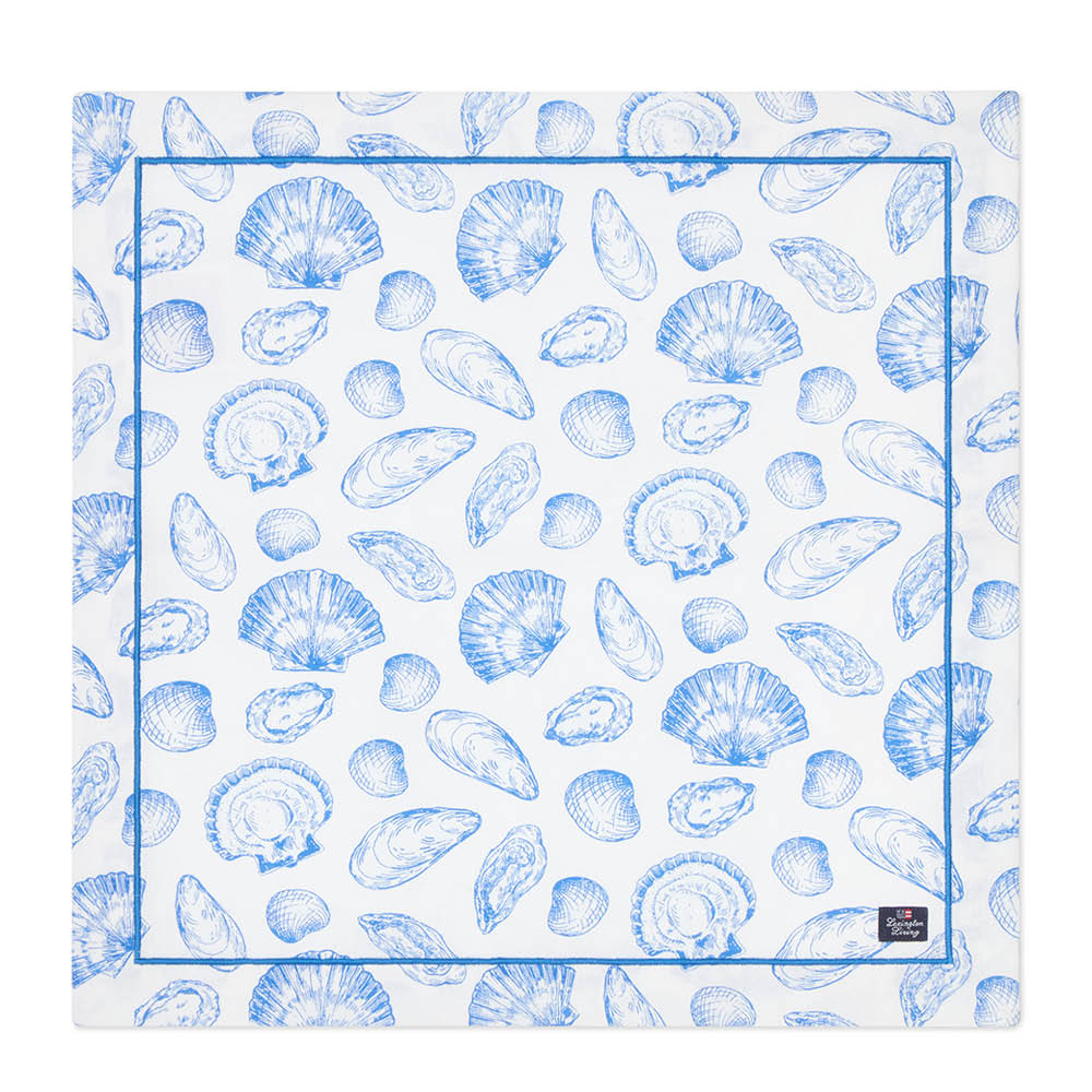 Lexington Servett 50x50 cm bomull snäckmönstrad vit/blå