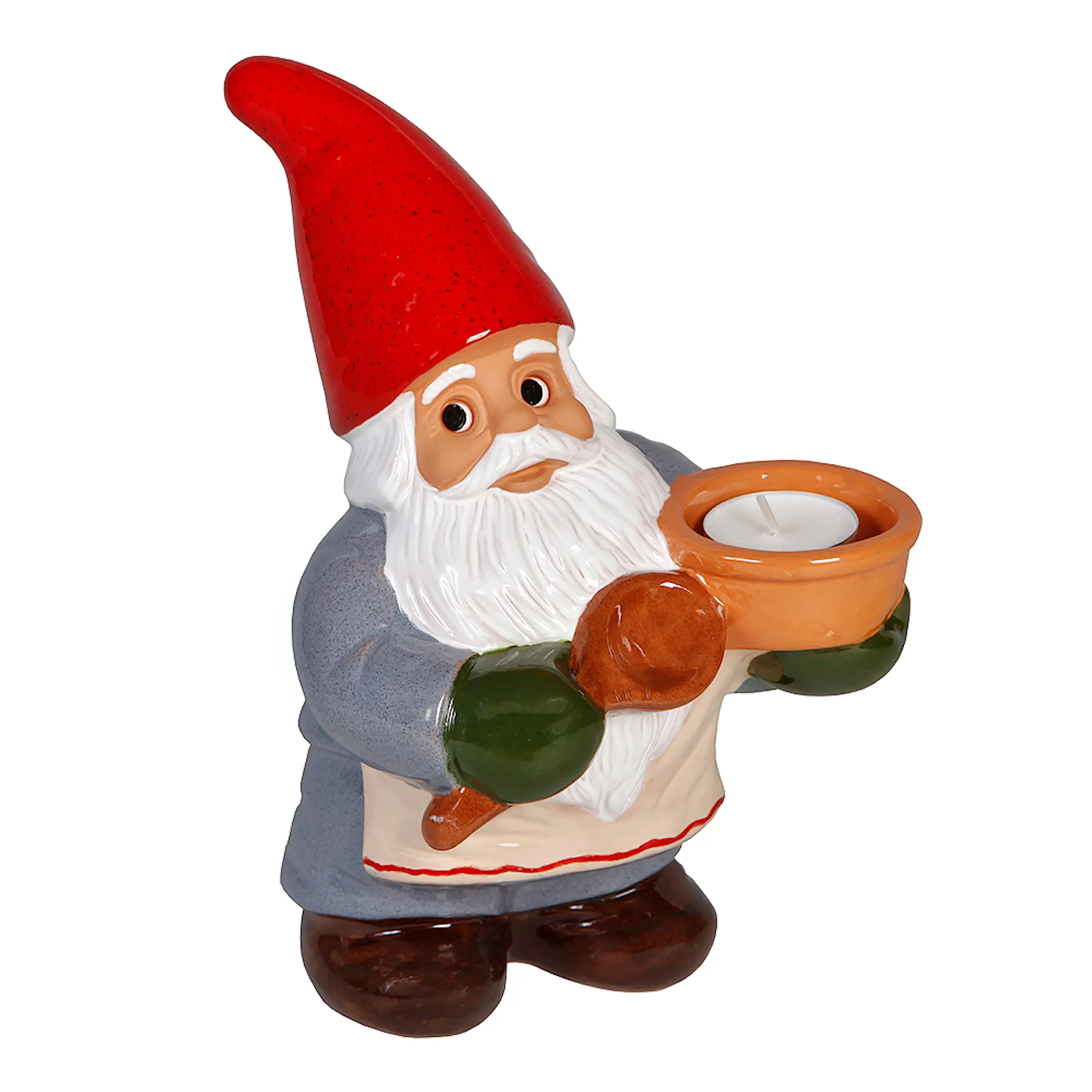 ROLF BERG KERAMIK Tomte med slev och grötskål Värmeljus 23 cm
