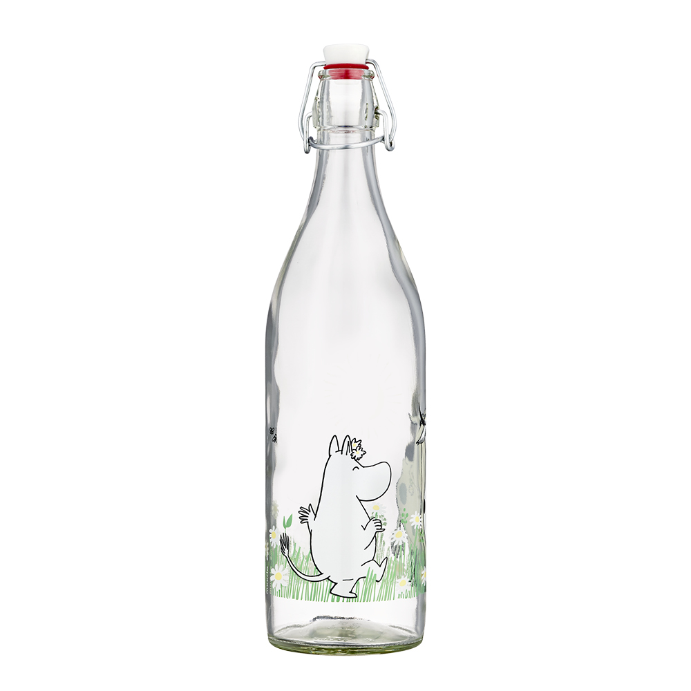 Muurla Mumin glasflaska med bygelkork 1 L äng