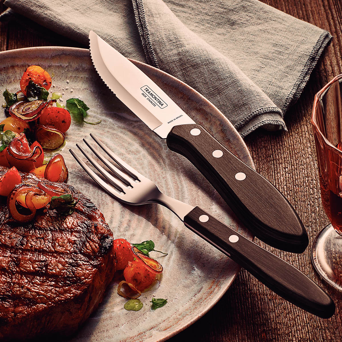 Tramontina Churrasco biffbestikk 8 deler brun