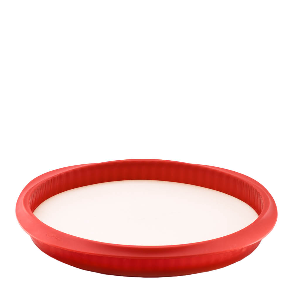 Lékué Quiche pajform i silikon med tallrik 28 cm 1,5 L röd/vit