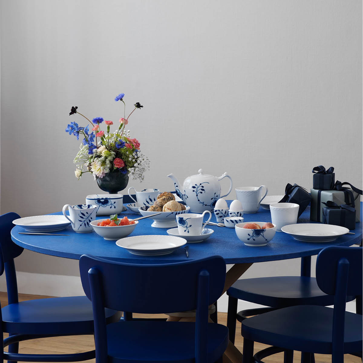 Royal Copenhagen Blå Mega Riflet skål 13 cm