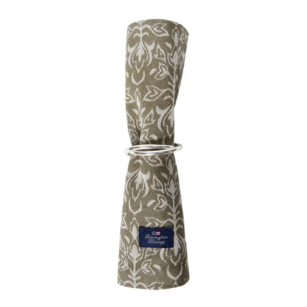 Jacquard serviett 50x50 cm ornament beige/mørk oliven