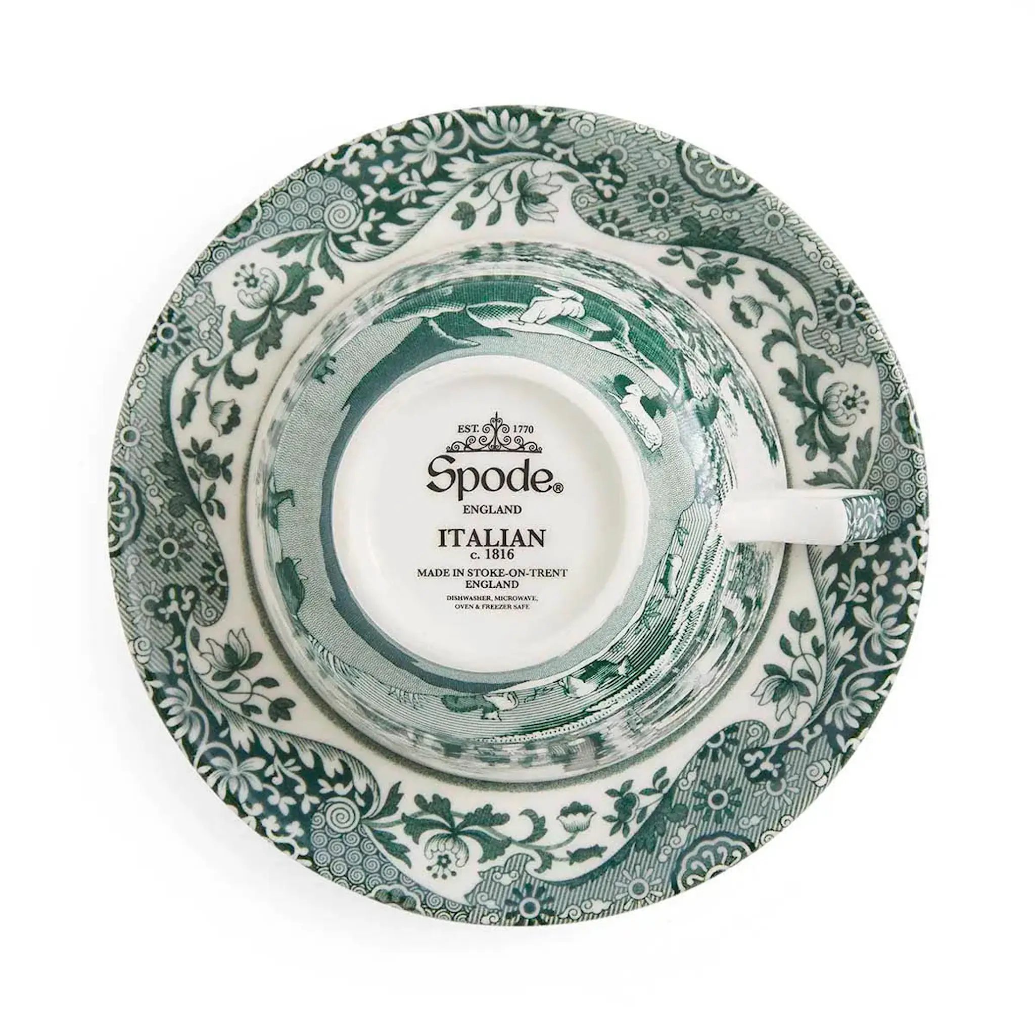 Spode Heritage Green Italian tekopp med fat 20 cl grön/vit