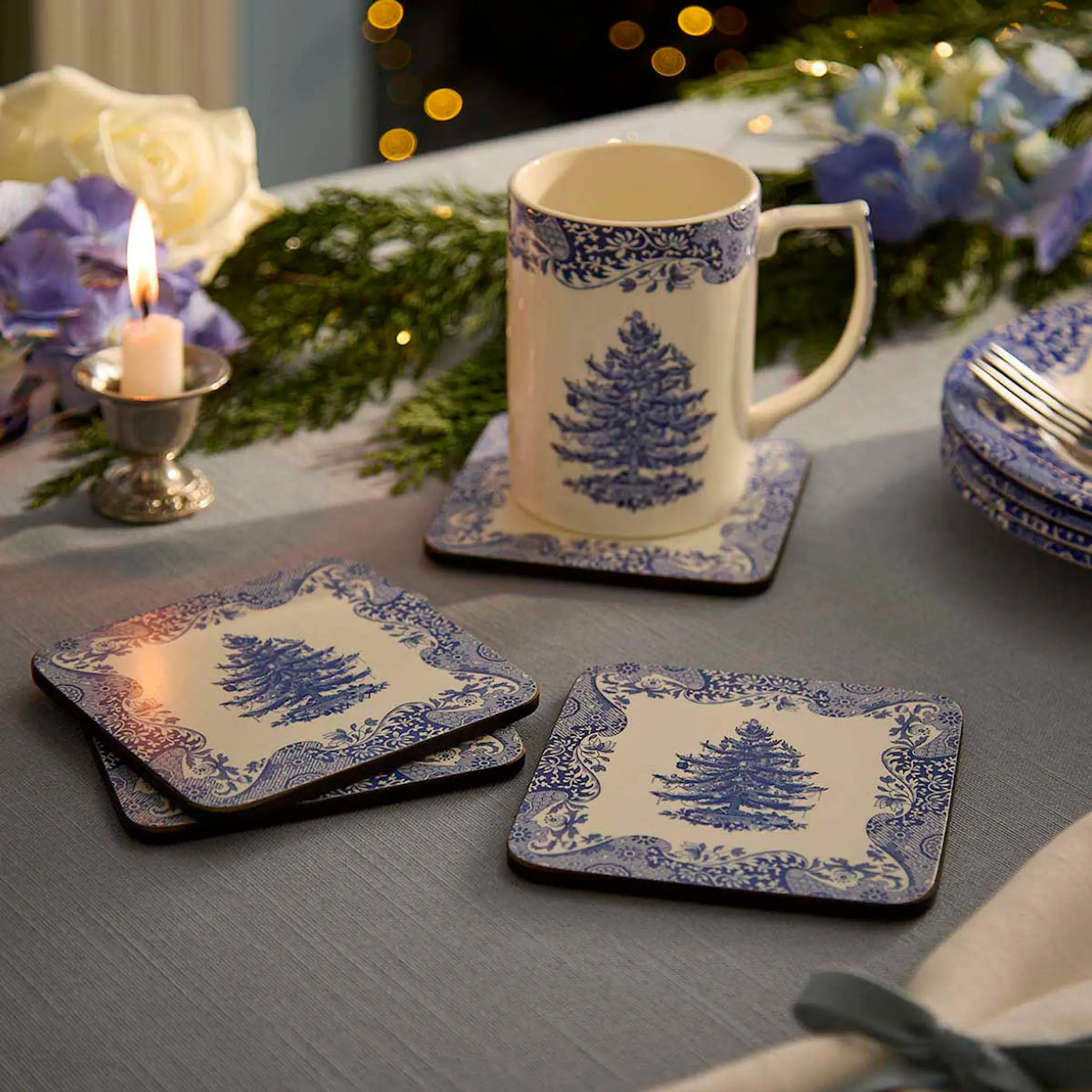 Spode Blue Italian Christmas Tree lasinalunen 6 kpl sininen/valkoinen
