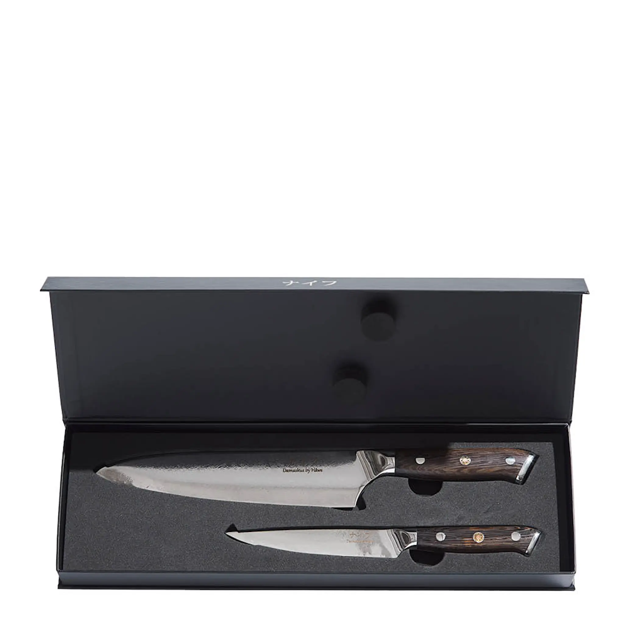 Damaskus by Haws Wengè knivset 2 delar kockkniv + allkniv