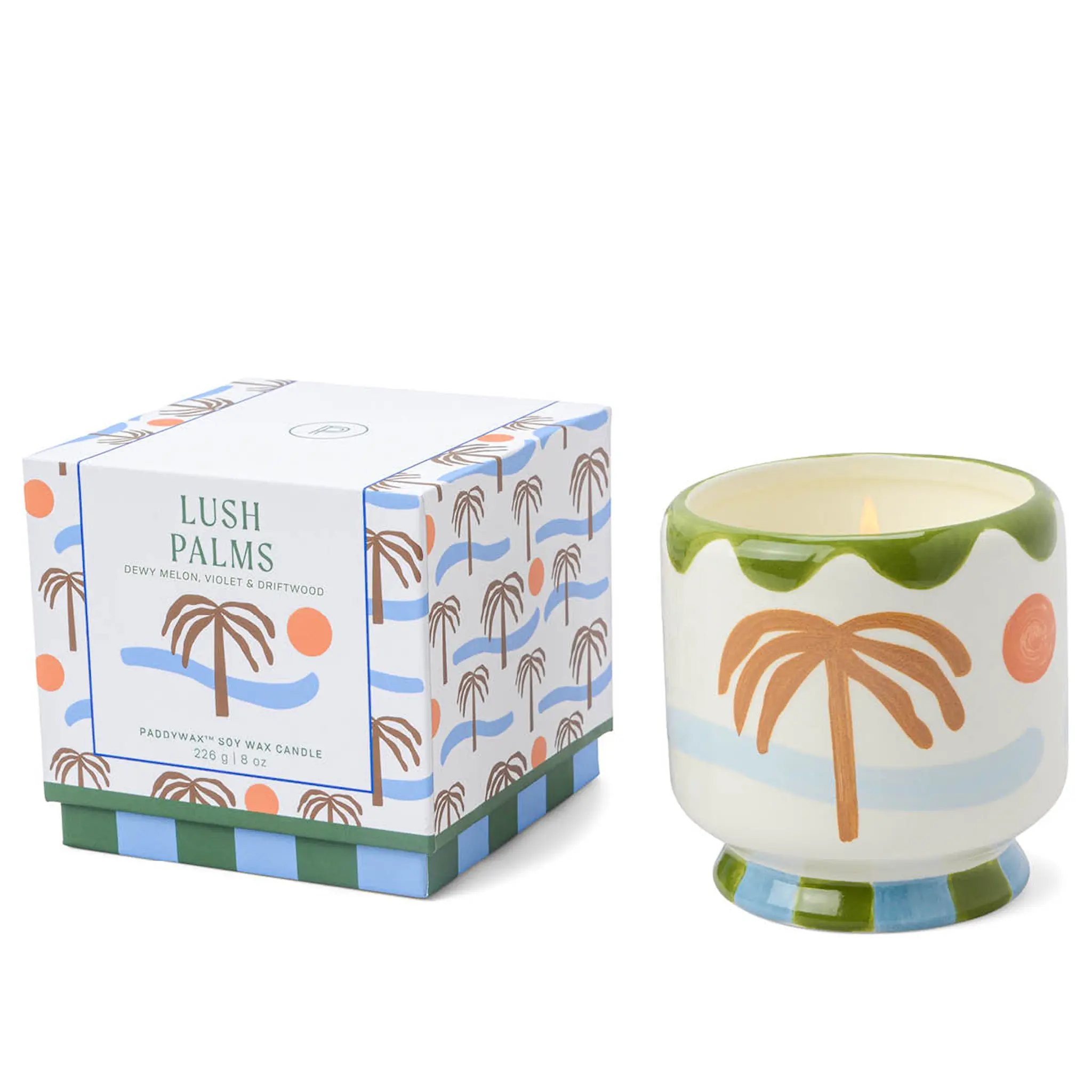 Paddywax Adopo doftljus lush palms 8,8 cm Palm Tree grön