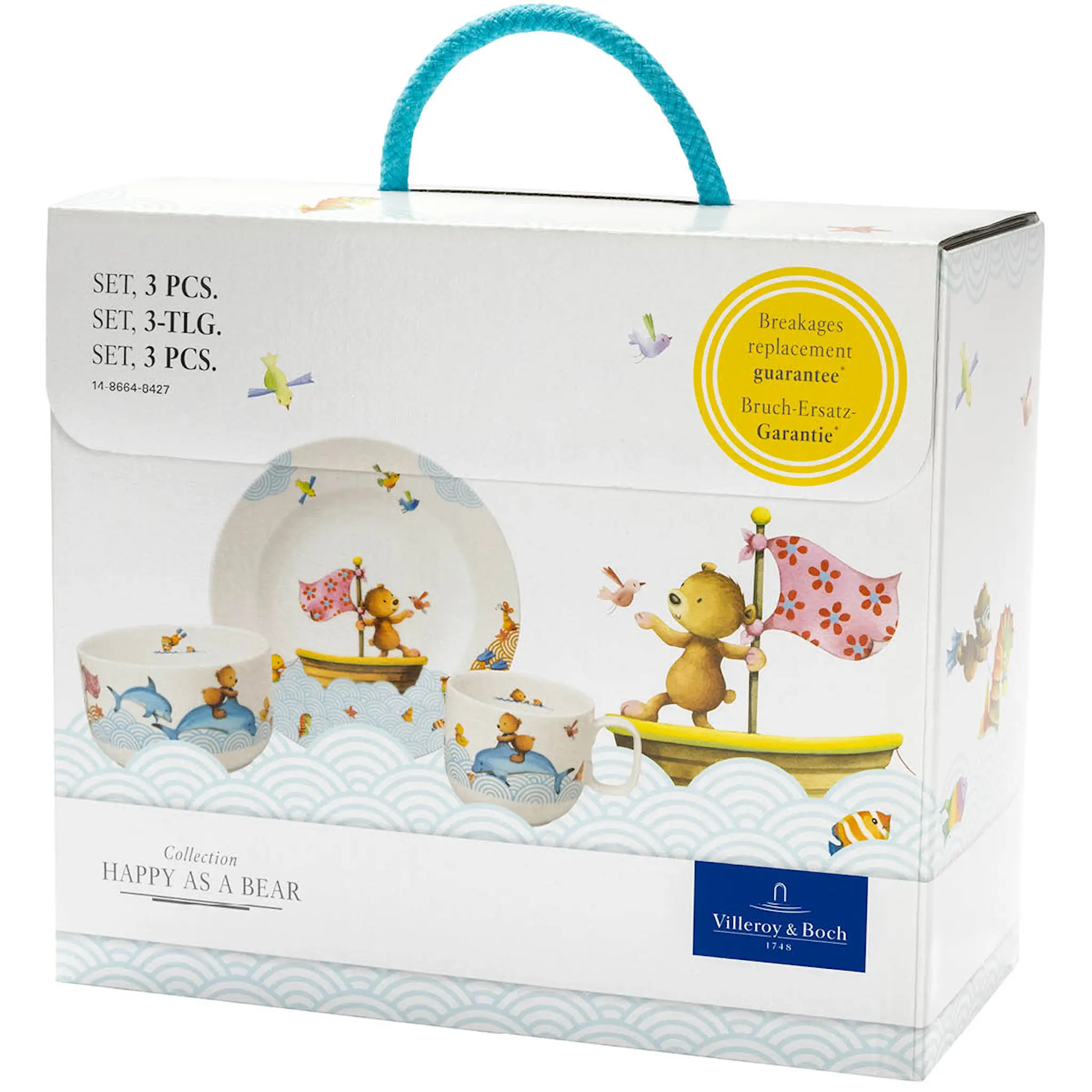 Villeroy & Boch Happy as a Bear barnset 3 delar blå