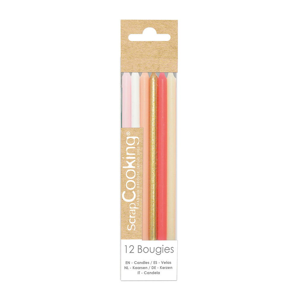 ScrapCooking Tårtljus 12-pack 12 cm rosa/guld/vit/röd
