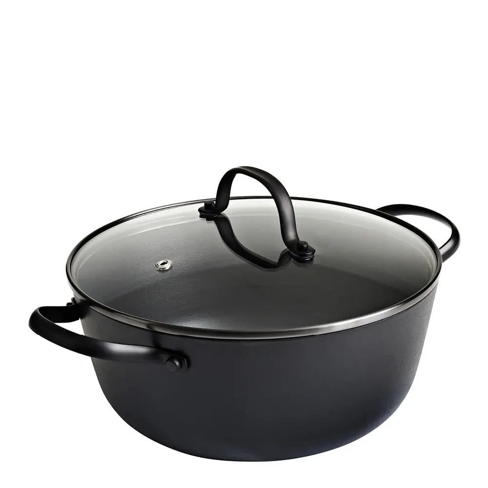 Støpejernskasserolle med Honeycomb keramisk belegg og glasslokk 24 cm