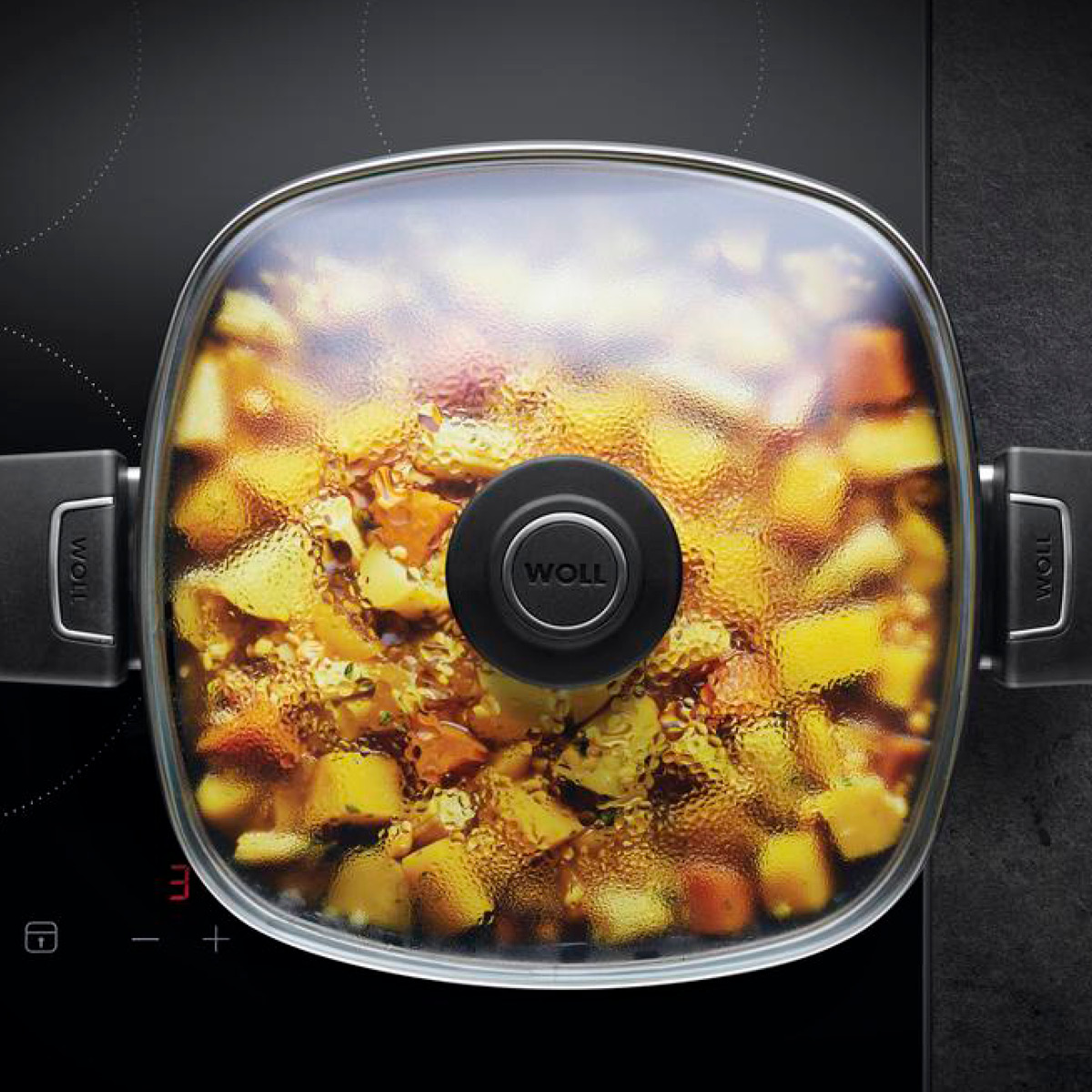 Woll Glass Lid grytelokk firkantet 26 cm m/ventil klart glass