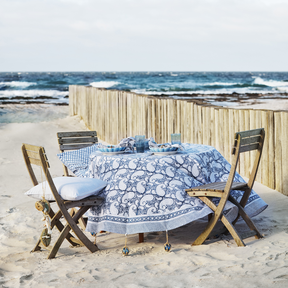 Chamois Big Paisley Bordsduk Rund 220 cm Marinblå