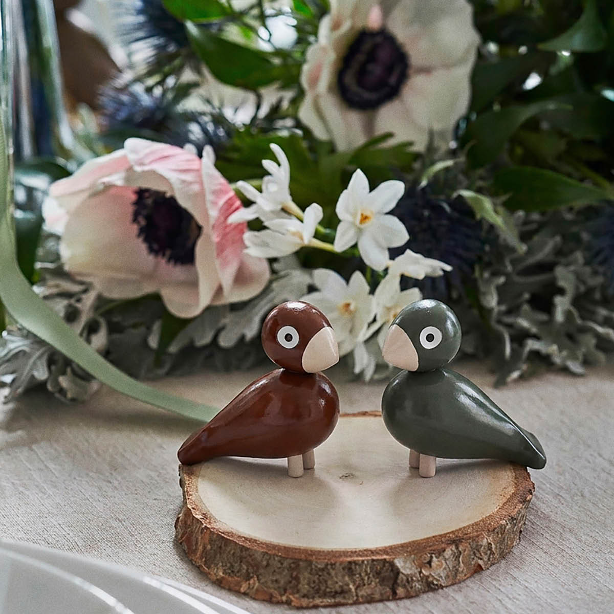 Kay Bojesen Denmark Liliput skogsfåglar 6x3x6 cm dammigt grön/bordeaux