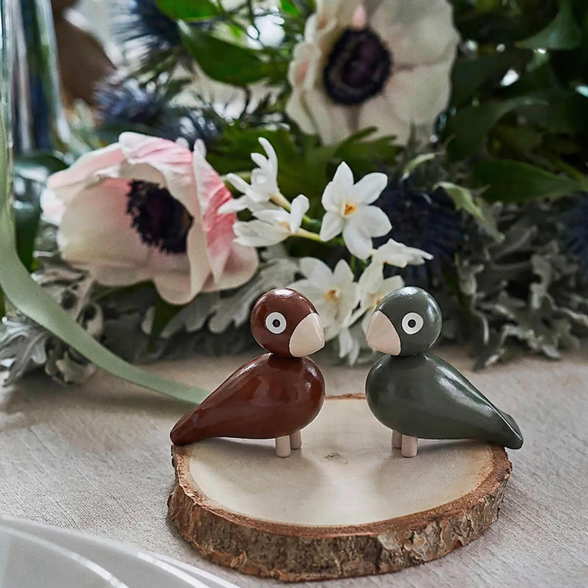 Kay Bojesen Denmark Liliput skogsfåglar 6x3x6 cm dammigt grön/bordeaux