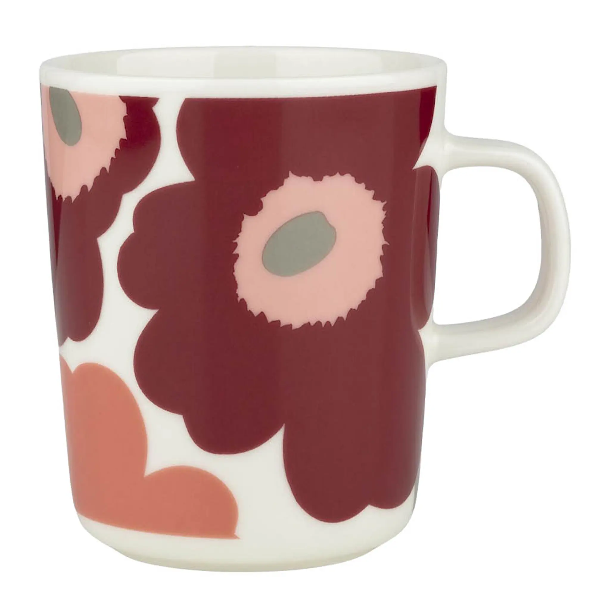 Marimekko Oiva unikko mugg 25 cl vit/mörk körsbär/lax röd