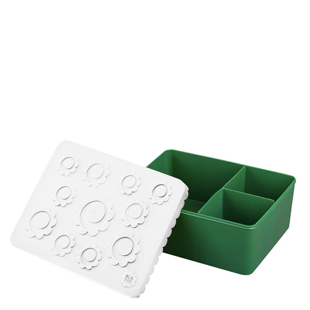 Blafre Blomma matlåda plast tre fack 14x19 cm vit/mörkgrön