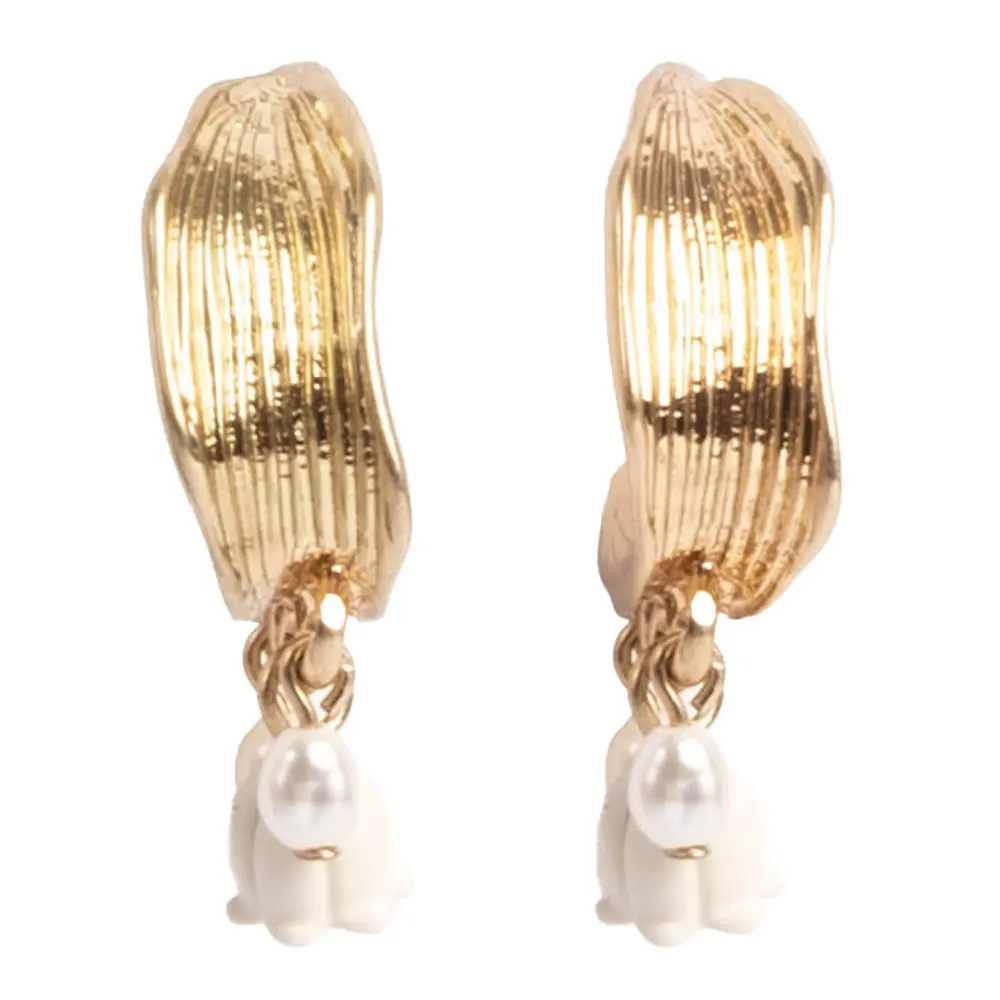 Lilies & Pearls øredobber 23 mm gull/hvit