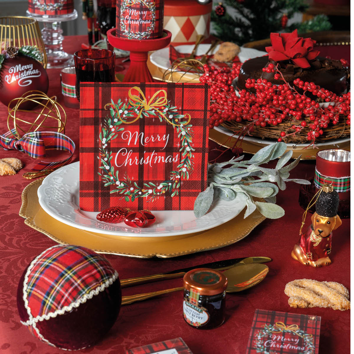 Ambiente Serviett 33x33 cm 20 stk Christmas Plaid Red