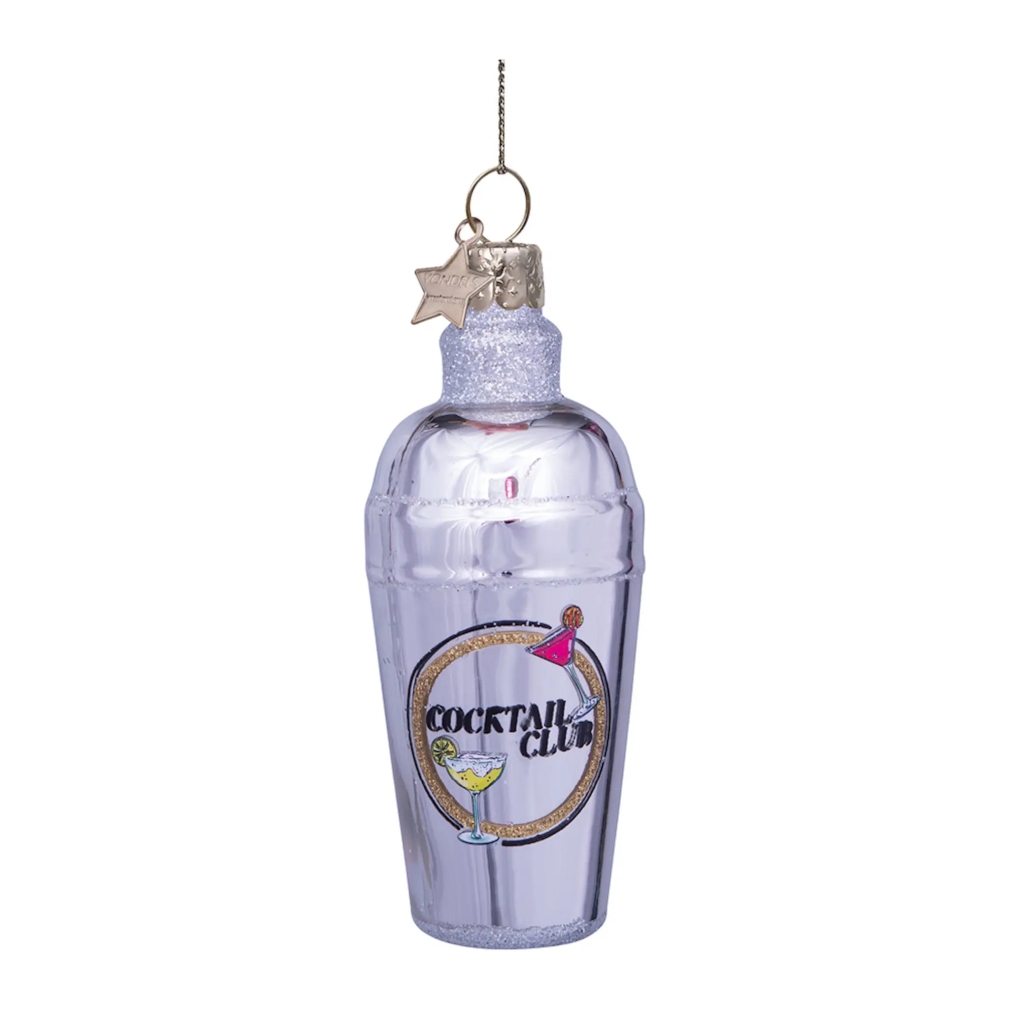 Vondels CocktailClub julhänge i glas 10,5 cm Cocktailshaker silver