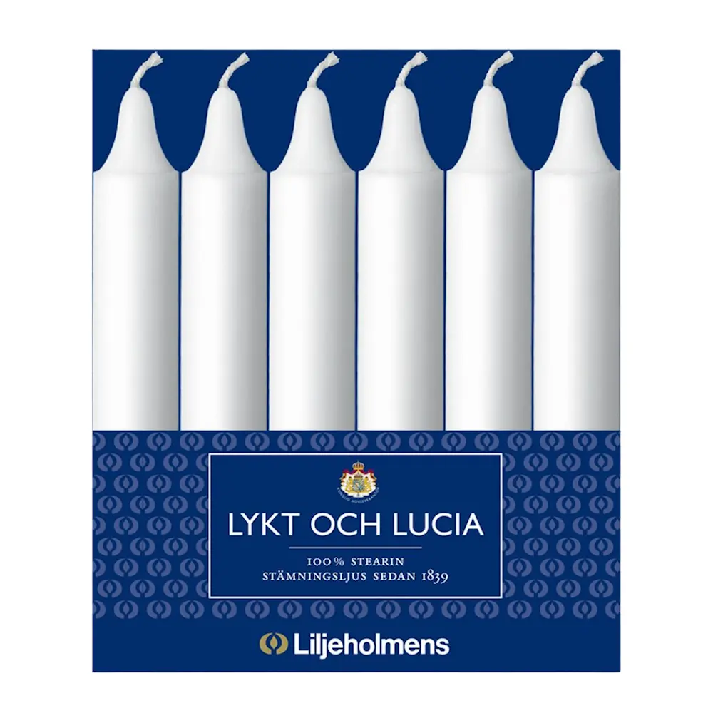Lyktlys / Lucialys 13,5 cm 6 stk hvit