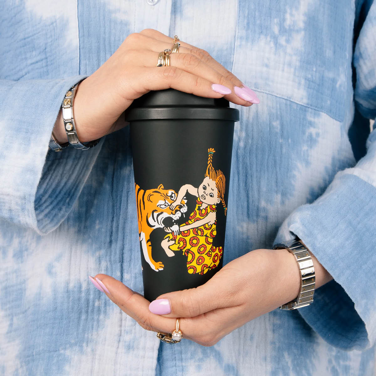 Nordicbuddies Pippi take away kopp 45 cl tiger svart