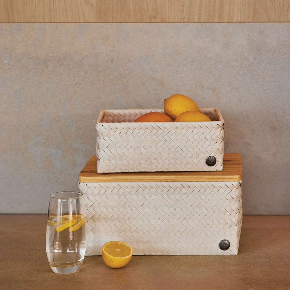 Handed By Top Fit stor oppbevaringskurv m/lokk 31x23x15 cm champagne