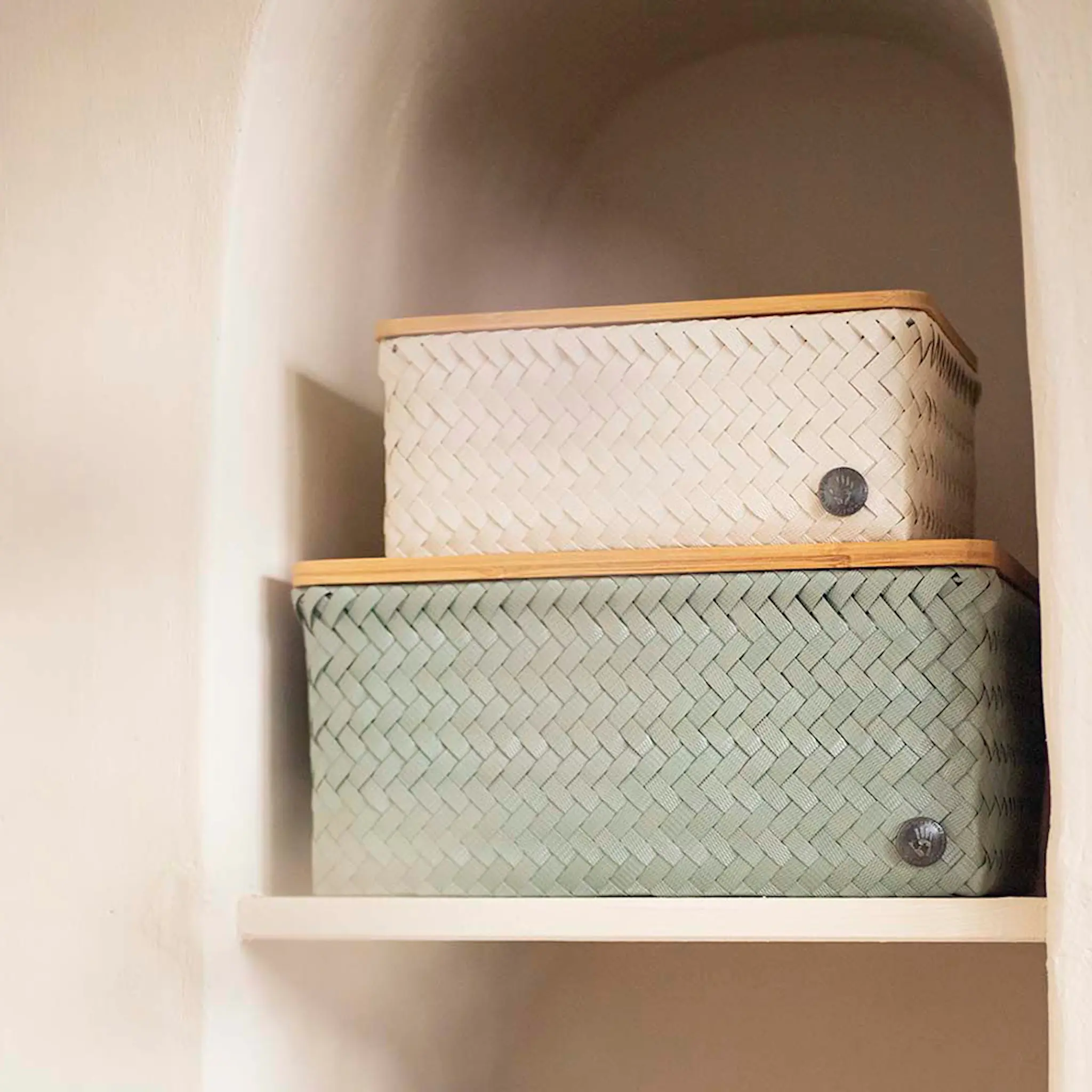 Handed By Top Fit stor oppbevaringskurv m/lokk 31x23x15 cm eucalyptus